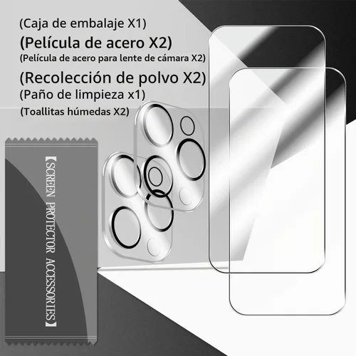 Vista 7 de BIGFACE Protector de pantalla compatible con iPhone 15 Pro + protectores de lente de cámara, [2 + 2 unidades] de vidrio templado transparente HD