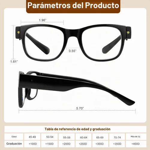 Vista 7 de USB Rechargeable Led Reading Glasses Lighted Eyewear for Women Men Negro