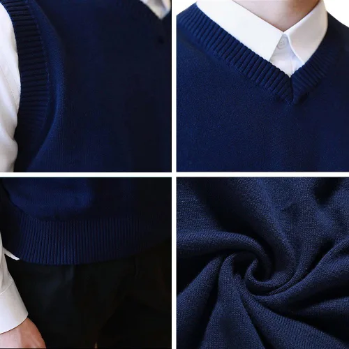 Vista 6 de TopTie Chaleco liso del suéter del color sólido del negocio de los hombres, jersey casual del ajuste del algodón