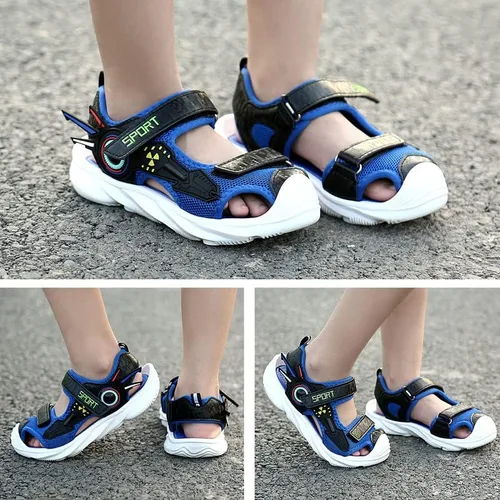Vista 5 de Closed Toe Sandals for Boys and Girls for Active Play and Activities Adjustable Hook and Loop Straps, Breathable Mesh Upper, Comfortable and Thick