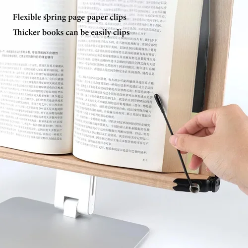 Vista 6 de GIZNXBA Soporte de libro para lectura de altura ajustable con clip de papel, soporte plegable manos libres, soporte de libro de texto para lectura