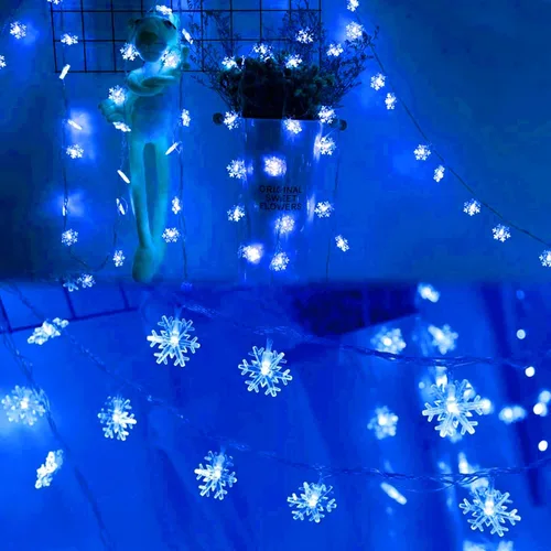 Vista 5 de Dazzle Bright Cadenas de luces de copo de nieve de Navidad, paquete de 2, total de 100 LED, 50 pies, luces de Navidad que funcionan