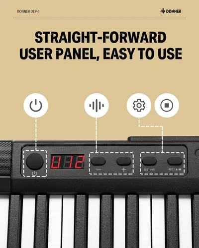 Vista 6 de Donner Teclado de piano de 88 teclas, piano digital para principiantes, teclas sensibles a la velocidad, piano eléctrico portátil con soporte, pedal