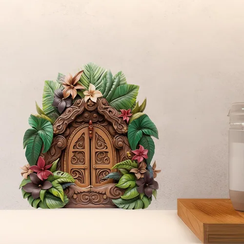 Vista 4 de Casa de jardín de la selva polinesia - Adhesivo de pared para puerta