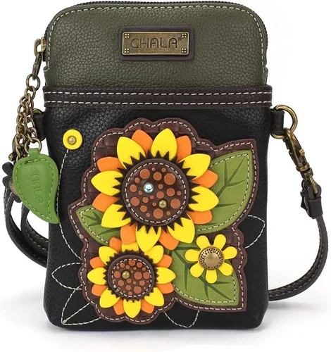 Vista 16 de CHALA Plant Life Collection - Bolso cruzado para teléfono celular, piel sintética, lona, multicolor, con correa ajustable Hongos marrones - Azul