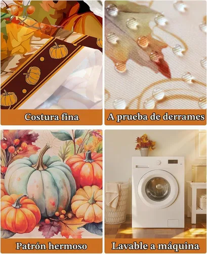 Vista 5 de Honellaty - Mantel rectangular con diseño de calabaza otoñal, 52 x 70 Cosecha de calabaza