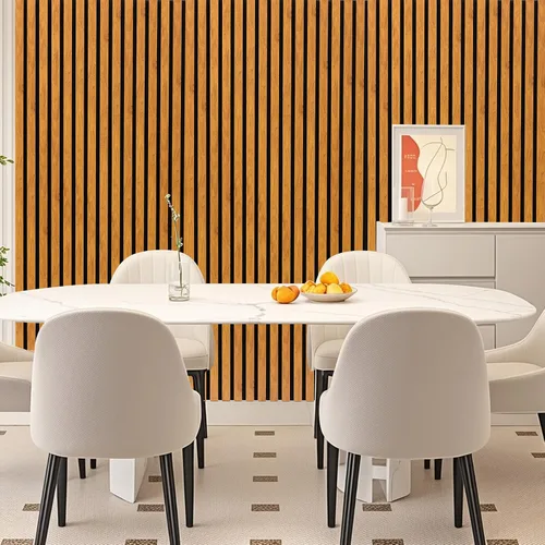Vista 9 de Paneles de pared acústicos 3D con listones y acabado en madera, paquete de 2 paneles de absorción de sonido para estudio, oficina, sala de estar