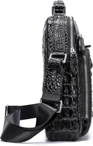 Vista 3 de Bolso bandolera pequeño de cocodrilo, bolsos y bolsos cruzados de cuero de diseñador para hombre, color negro, Negro