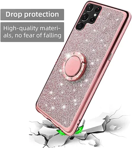 Vista 6 de Funda protectora para Samsung Galaxy S23 Ultra Glitter Crystal Butterfly Heart Floral Slim TPU Luxury Bling Cute Funda protectora con soporte +