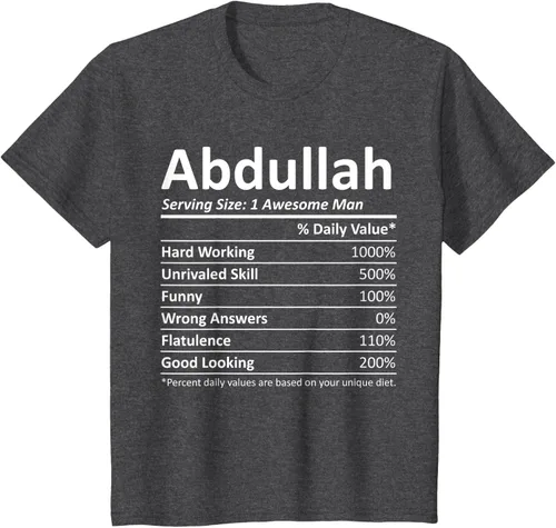 Vista 31 de ABDULLAH Nutrition Funny Birthday Personalizado Nombre Regalo T-Shirt Negro