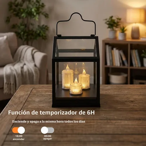 Vista 4 de Farol decorativo para velas de 11 pulgadas con temporizador