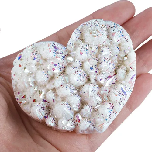 Vista 2 de Rockcloud Piedra bruta AB con revestimiento de titanio, figura de geoda drusa en racimo para decoración de boda en casa, oficina, 2
