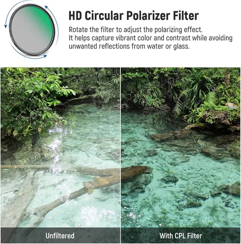 Vista 3 de NEEWER Kit de filtro de lente UV CPL de 2.638 in, polarizador circular/filtro anti-UV con vidrio óptico HD y revestimiento nano de doble cara, 30