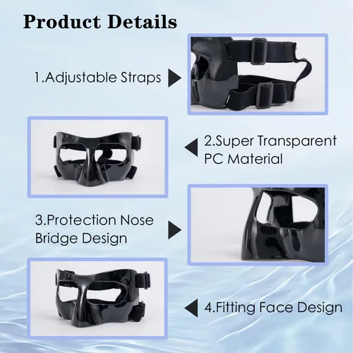 Vista 4 de Protector de nariz para nariz rota, máscara facial deportiva, protector de nariz ajustable con acolchado de espuma para béisbol, softbol