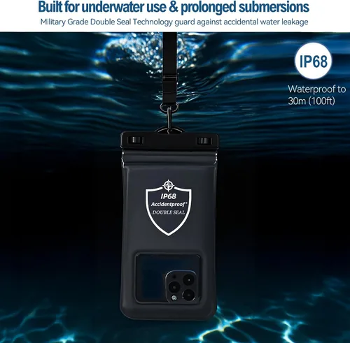 Vista 2 de AiRunTech Funda flotante impermeable para teléfono, funda de doble sellado con protector de cordón para iPhone 17, 16, 15, 14, 13, 12 Pro Max, bolsa