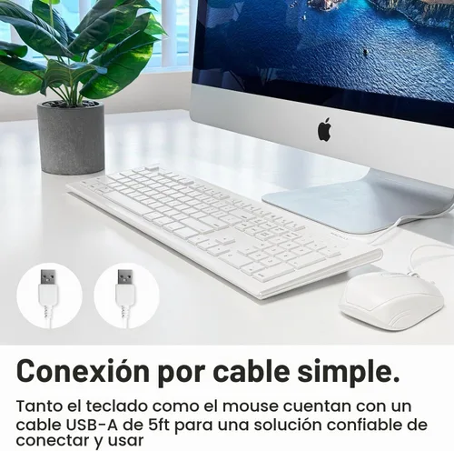 Vista 3 de Macally - Combo de teclado y mouse USB con cable de 104 teclas con teclas de acceso directo de Apple para Mac, iMac, MacBook y PC con Windows