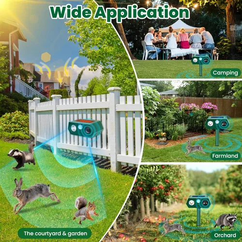 Vista 6 de Repelente solar ultrasónico de animales, paquete de 2 dispositivos ultrasónicos repelentes de ciervos con sensor de movimiento PIR y luces LED