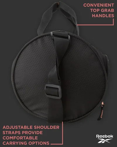 Vista 5 de Reebok Bolsa de lona Perth Sports Gym Bag Ligero de mano en fin de semana para viajes y playa, yoga, Negro con logotipo de oro rosa