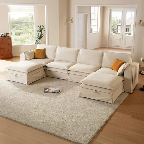 Vista 15 de Sofá modular lavable de gran tamaño de 89 pulgadas, sofá nube con funda totalmente extraíble, sofás seccionales para sala de estar, tela
