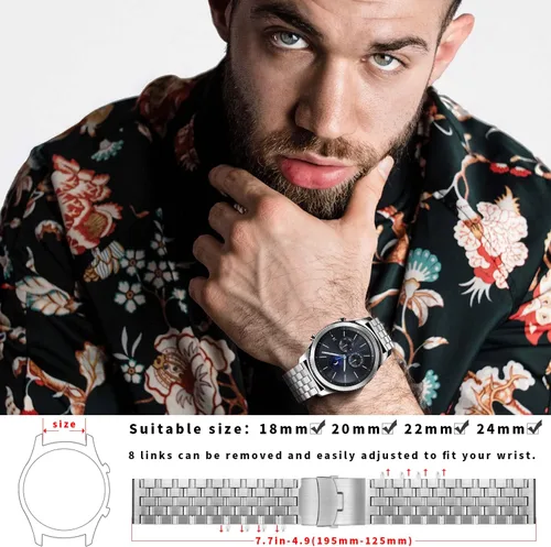 Vista 6 de QUNDAXI Correa de reloj de acero inoxidable de 0.709in, 0.787in, 0.866in, 0.945in, metal de lujo de liberación rápida para hombres y mujeres