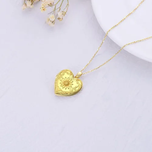 Vista 3 de SOULMEET - Collar con relicario en forma de corazón con girasol, donde se pueden guardar fotografías de personas para tenerlas cerca de ti, joyería