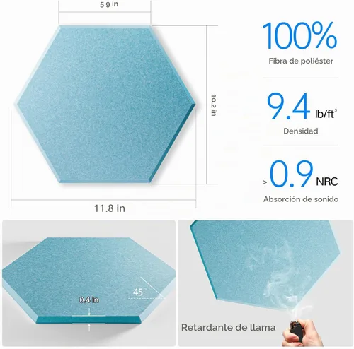 Vista 3 de Paquete de 12 paneles acústicos autoadhesivos de 12 x 10 x 0.4 pulgadas, paneles de espuma a prueba de sonido con alta densidad, elegante diseño