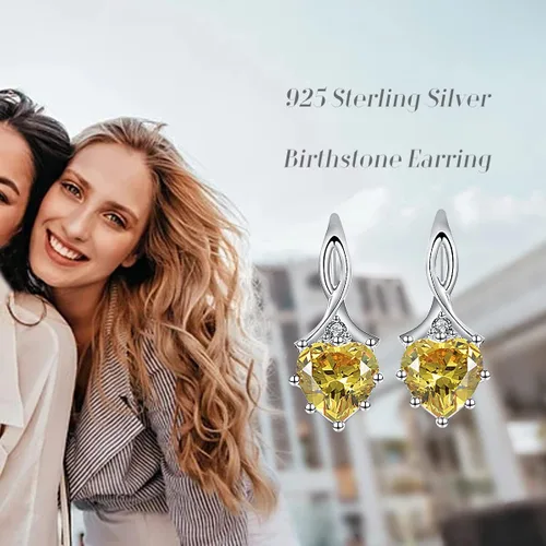 Vista 3 de Aretes de plata de ley 925 con piedra natal y corazón para mujer, regalo de cumpleaños para mujer