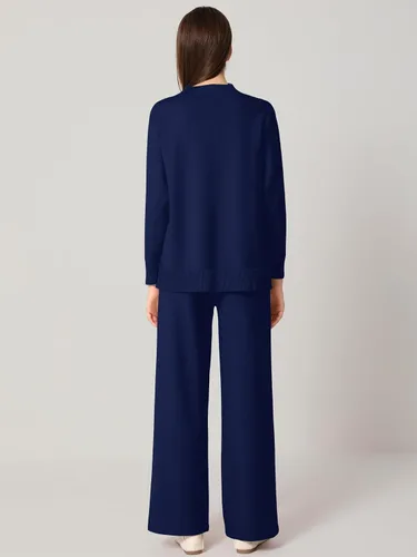 Vista 4 de SuperPrity Conjunto de suéter de manga larga para mujer, 2 piezas, cuello alto, suéter de punto trenzado, suéter de pierna ancha con bolsillos
