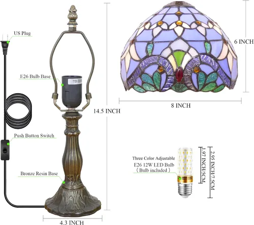 Vista 2 de Pequeña lámpara Tiffany Mini lámpara de mesa de vitral, lámpara de acento de mesita de noche, memoria, condolencias de 8 x 14.5 pulgadas