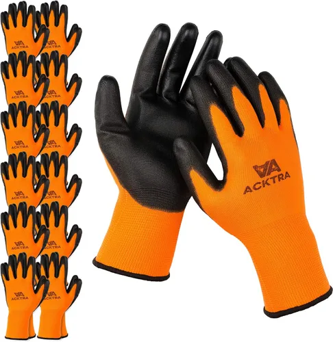 Vista 11 de ACKTRA Guantes de trabajo de seguridad ultrafinos de poliuretano 12 pares, WG002 negro/negro, XS