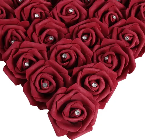 Vista 29 de IPOPU Cabezales de rosas artificiales, 100 rosas falsas de espuma negra de aspecto real para bricolaje, bodas, baby shower, centros de mesa 100