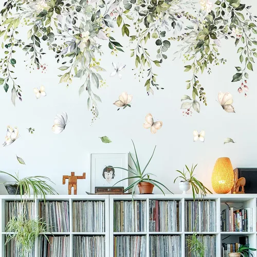 Vista 4 de Amaonm - Calcomanías de pared creativas extraíbles para colgar hojas verdes y vides, calcomanías de pared 3D para el hogar, esquina de pared