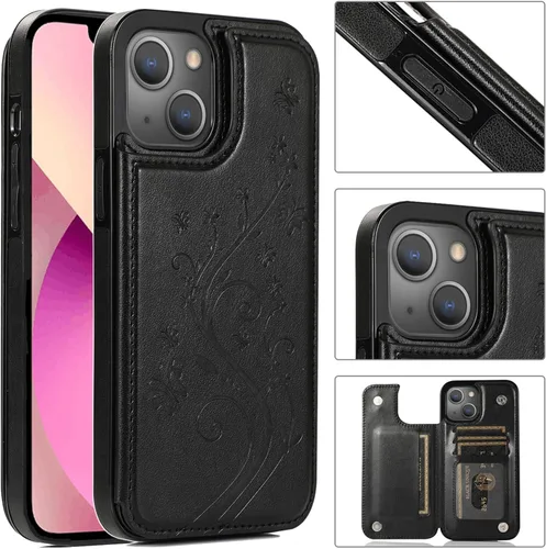 Vista 3 de Funda de teléfono para iPhone 13 de 6.1 pulgadas con protector de pantalla de vidrio templado y tarjetero con soporte para tarjetero, soporte