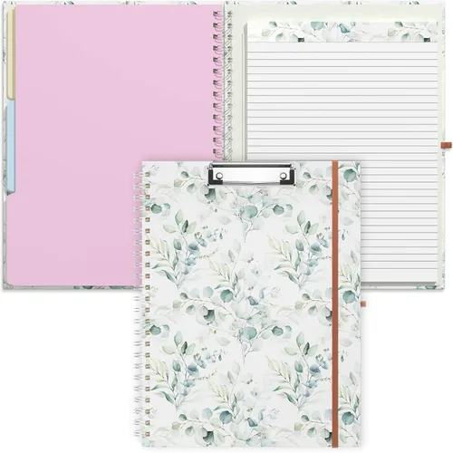 Vista 10 de Rimilak Spiral Clipboard Folio with Refillable Lined Notepad, 14.5 x 9.8 In, Hardcover Cover with 5 Interior Pockets, Elastic Band and Pen Loop