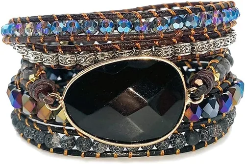 Vista 33 de ZOSOJONA - Pulseras bohemias hechas a mano de piedra natural, que dan vuelta, con cuentas de cristal de turquesa