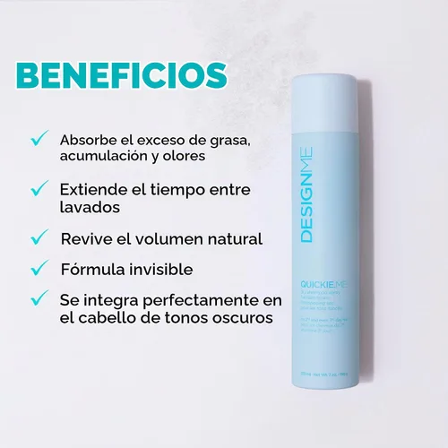 Vista 3 de DESIGNME QUICKIE.ME Champú seco para cabello oscuro, control instantáneo de aceite, absorbe instantáneamente el aceite, restaura el volumen