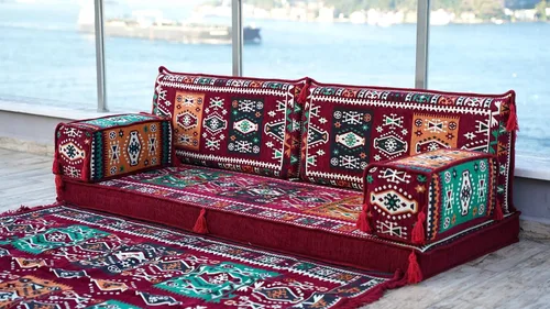 Vista 4 de arabicsofa Sofá Majlis Árabe Granate con Cojines – Sofá Modular de Dos Plazas de Suelo para Sala de Estar