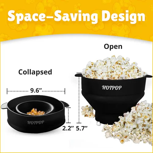 Vista 6 de The Orginal HOTPOP - Máquina para hacer palomitas de maíz de silicona, para microondas con asas, cuenco plegable, resistente al calor, fácil