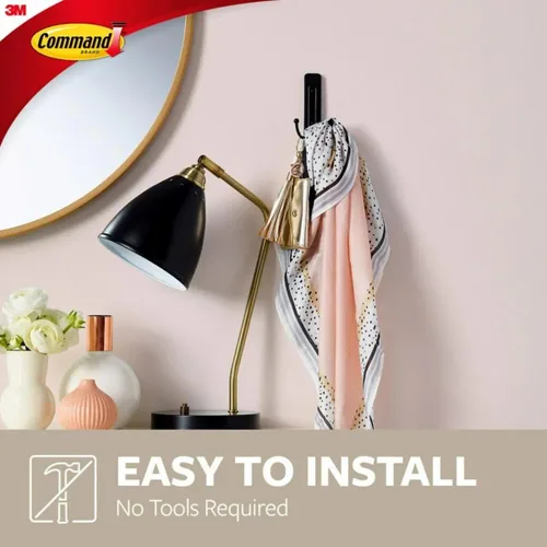 Vista 2 de Command Ganchos de pared grandes, ganchos de pared colgantes sin daños con tiras adhesivas, ganchos de doble pared sin herramientas para colgar