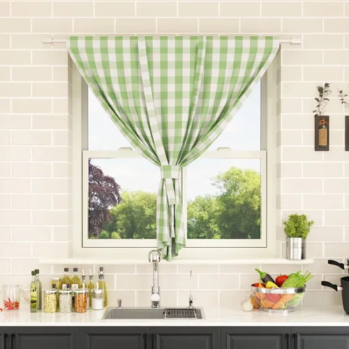 Vista 158 de Cenefas de cortina para ventana de 16 pulgadas de largo, 2 paneles de cuadros búfalo, cortinas pequeñas con bolsillo para barra, estilo clásico