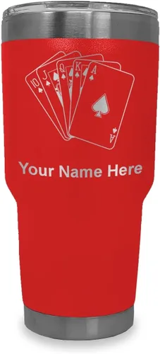 Vista 26 de LaserGram Vaso aislado al vacío de 20 onzas, tarjetas de póquer Royal Flush con grabado personalizado incluido (negro)