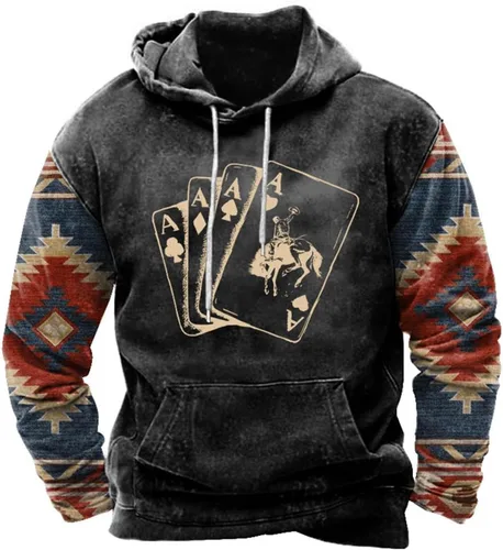 Vista 11 de HOTYD Western Cowboy Hooded Sweatshirt Vintage Aztec Pullover Men Casual Long Sleeve Drawstring Hoodies with Pocket