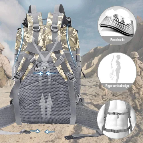 Vista 4 de EMDMAK - Mochila táctica militar, 42 l, paquete militar grande, paquete militar de 3 días, paquete de asalto Molle bolsa mochila