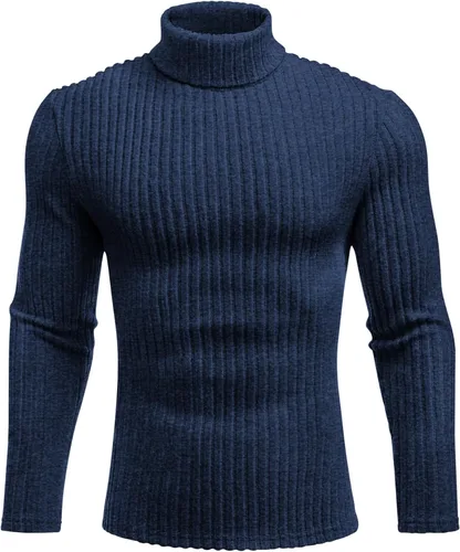 Vista 2 de Ekouaer Camisetas de cuello alto para hombre, camisa de manga larga, térmicas, ligeras, de capa base, acanaladas, suéteres sin botones, tallas S-XXL