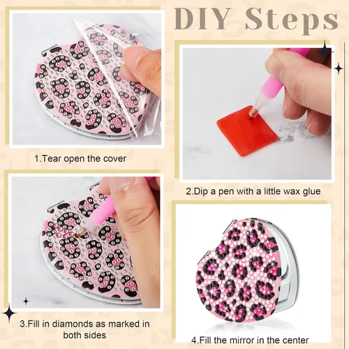 Vista 4 de Marsui 4 piezas de espejo compacto de pintura de diamante, bolsillo de pintura portátil, plegable, para mujeres, arte de diamante, regalos de mamá