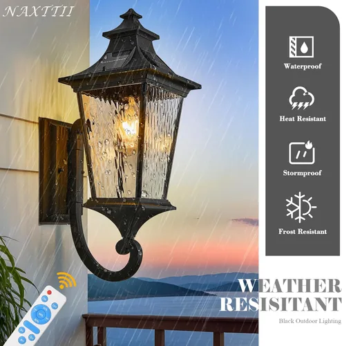 Vista 2 de Apliques solares impermeables para exteriores con control remoto de 20.9 pulgadas de altura, luces solares de pared de gran tamaño con vidrio