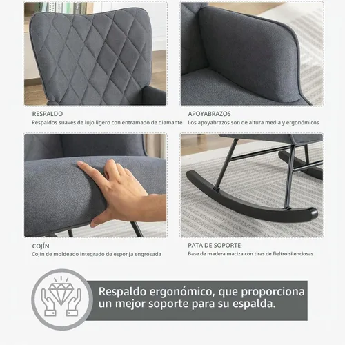 Vista 5 de Mecedora tapizada, con respaldo alto para guardería, color gris