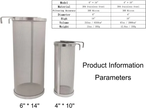 Vista 5 de Hop Hopper - Filtro de cesta de araña para cerveza casera, cerveza y té, fermentador, acero inoxidable 304, malla de 300 micrones, 4 x 10 pulgadas