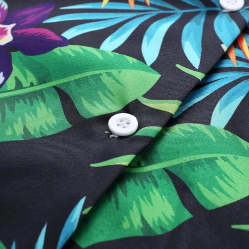 Vista 5 de Camisas de manga larga hawaianas sueltas casuales con estampado corto de solapa para playa, ropa de verano