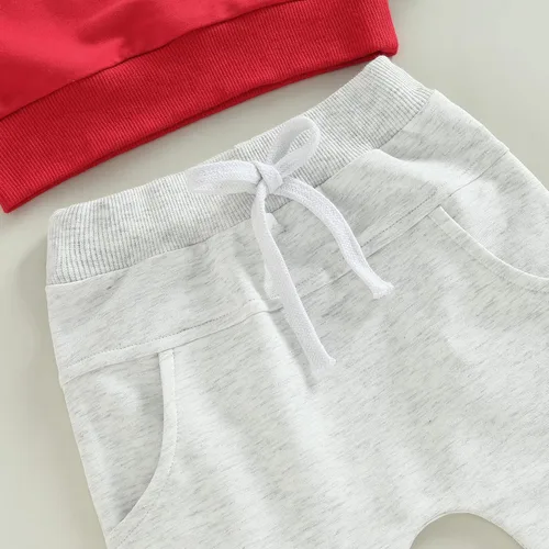 Vista 69 de Conjunto de 2 piezas de ropa para bebé y niño, sudadera con cuello redondo con letras y pantalones casuales de otoño e invierno B Negro-marrón